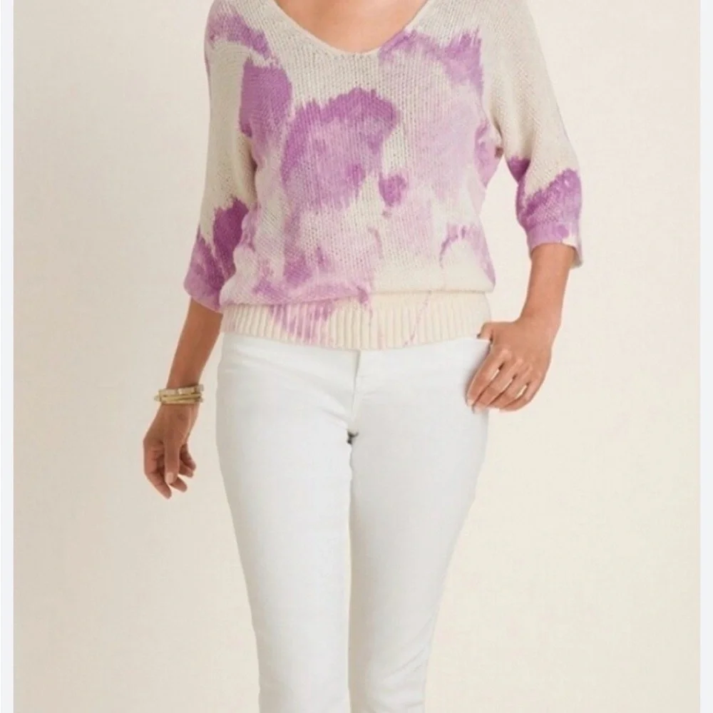 NWOT Chico’s linen cotton‎ blend knit Women's Purple/Cream Sweater size M 8-10